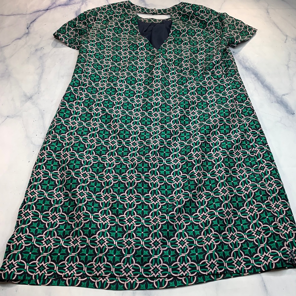 J. Crew Green Swoop Dress Latticework Medallion - Picture 6 of 8